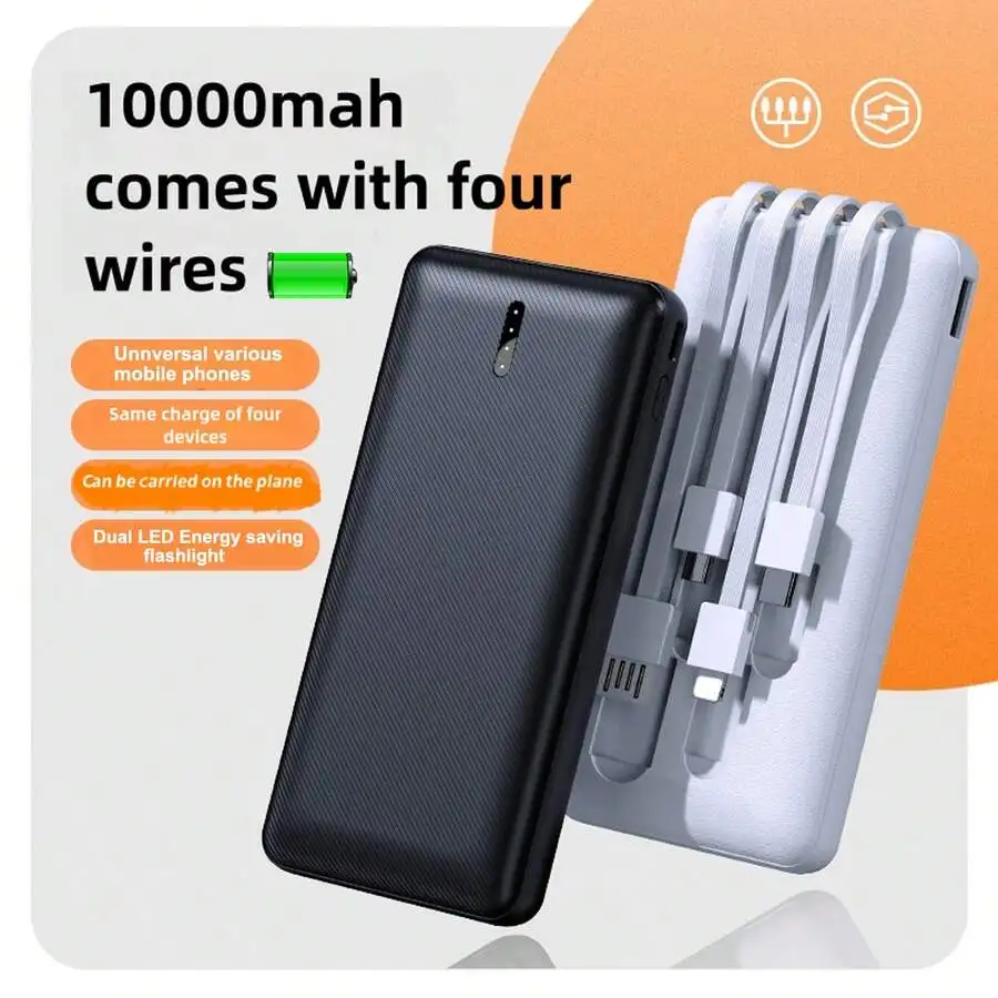 10000mAh Ultra-Thin Power Bank With 4 Cables Dual LED Flashlight For Smartphones Tablets
10000mAh Ultra-Thin Power Bank With 4 Cables Dual LED Flashlight For Smartphones Tablets