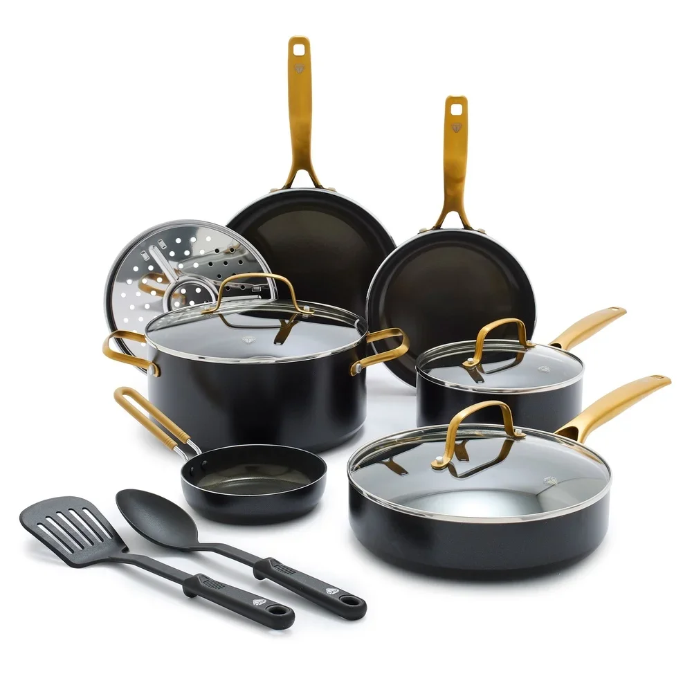 Gold Edition Ceramic Nonstick Cookware Set 12 Piece PFAS Free Induction Compatible Heat Resistant Durable Riveted Handles Easy
Gold Edition Ceramic Nonstick Cookware Set 12 Piece PFAS Free Induction Compatible Heat Resistant Durable Riveted Handles Easy