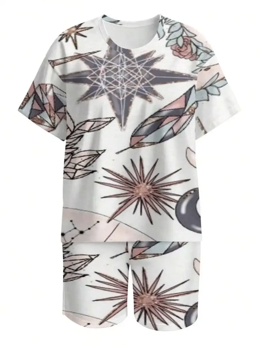 Boho Celestial Print Womens Two Piece Set Short Sleeve T-Shirt And Shorts Summer Outfit
Boho Celestial Print Womens Two Piece Set Short Sleeve T-Shirt And Shorts Summer Outfit
