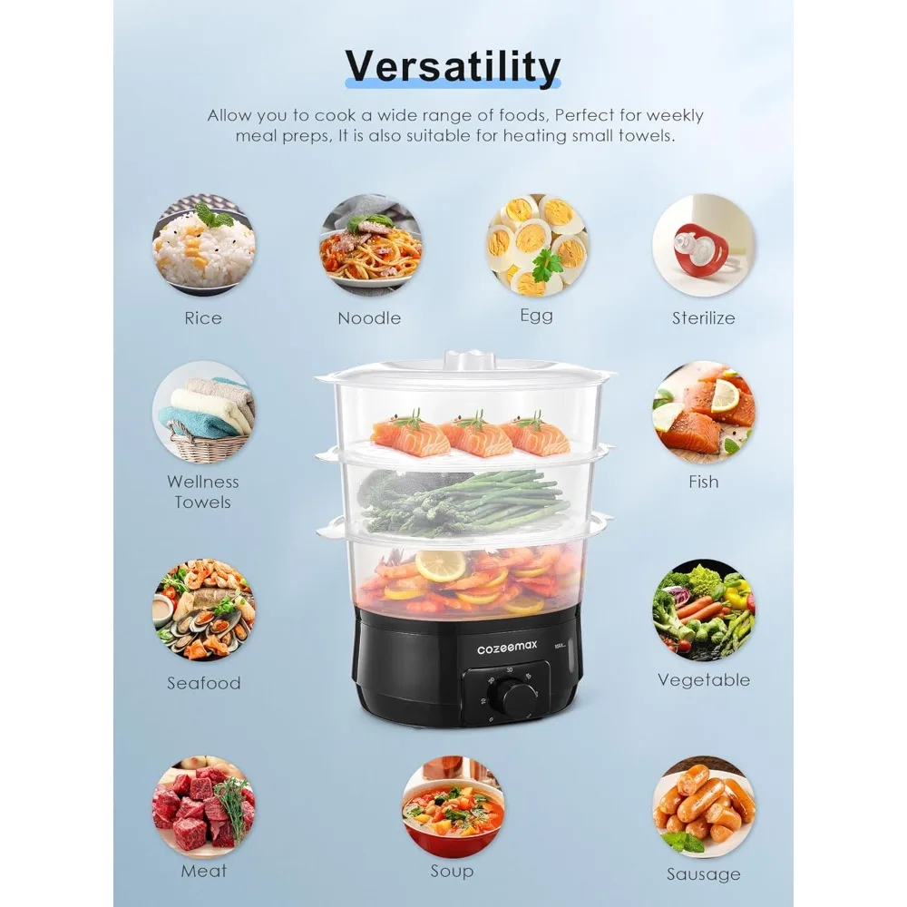 13.7QT Electric Food Steamer for Cooking, 800W Fast Simultaneous Cooking, 60-Minute Timer, for Veggies Seafood Rice
13.7QT Electric Food Steamer for Cooking, 800W Fast Simultaneous Cooking, 60-Minute Timer, for Veggies Seafood Rice