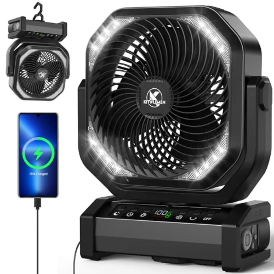 Camping Fan with Light - 20000mAh Rechargeable Battery Fan, 112Hrs Max Run Time, 8 Speeds, Digital Display, Timer, Auto Oscilla
Camping Fan with Light - 20000mAh Rechargeable Battery Fan, 112Hrs Max Run Time, 8 Speeds, Digital Display, Timer, Auto Oscilla