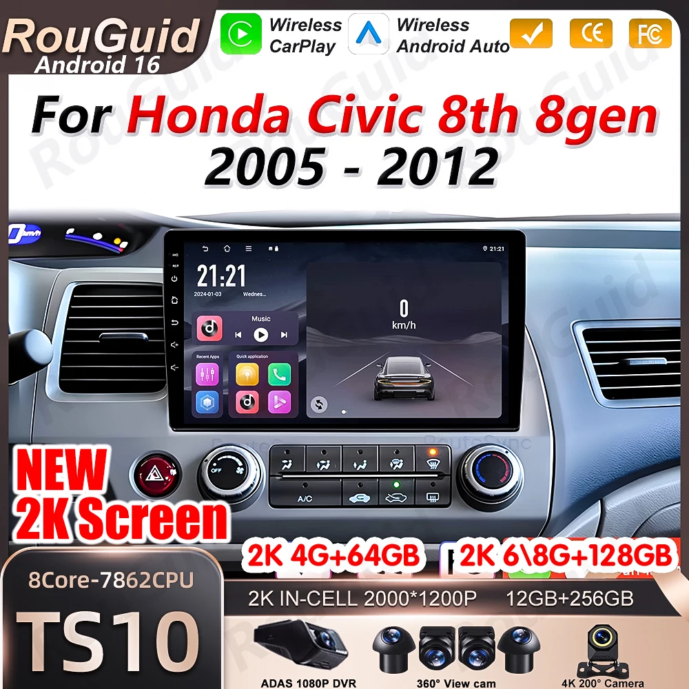 Android 16 Auto Carplay For Honda Civic 8th 8gen 2005 2006 2007 - 2012 Car Radio BT 5G Video Multimedia Player GPS DSP Stereo
Android 16 Auto Carplay For Honda Civic 8th 8gen 2005 2006 2007 - 2012 Car Radio BT 5G Video Multimedia Player GPS DSP Stereo
