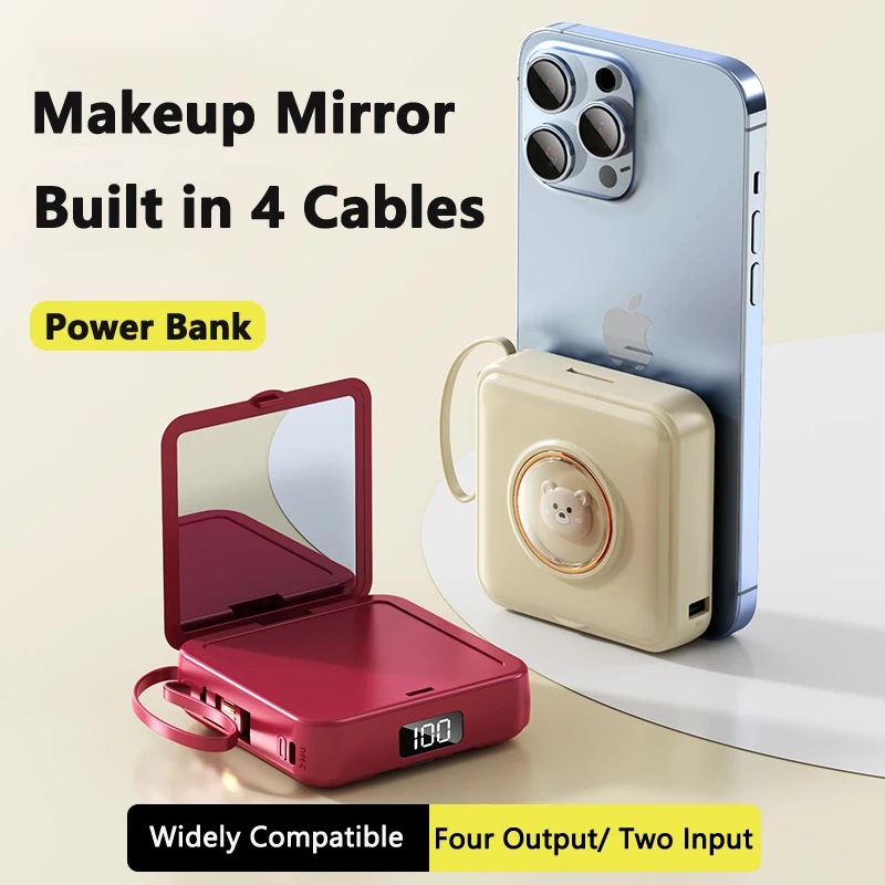 20000mAh Mini Power Bank Built in 4 Cable Portable Charger Cute Cartoon Makeup Mirror Powerbank External Battery Pack Power Bank
20000mAh Mini Power Bank Built in 4 Cable Portable Charger Cute Cartoon Makeup Mirror Powerbank External Battery Pack Power Bank