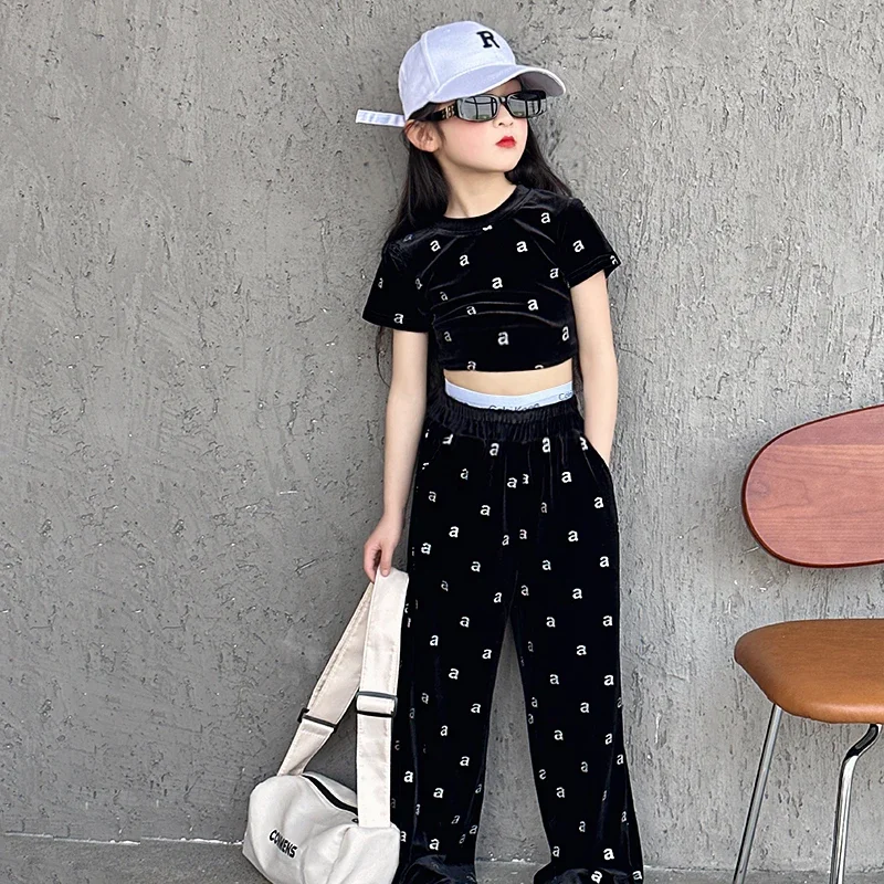 Spring Summer Girls 2 Pcs Set Teenage T Shirt + Pants Kids suit Baby Set Children Streetwear Clothes Faux Crystal Velvet 5-14Y
Spring Summer Girls 2 Pcs Set Teenage T Shirt + Pants Kids suit Baby Set Children Streetwear Clothes Faux Crystal Velvet 5-14Y