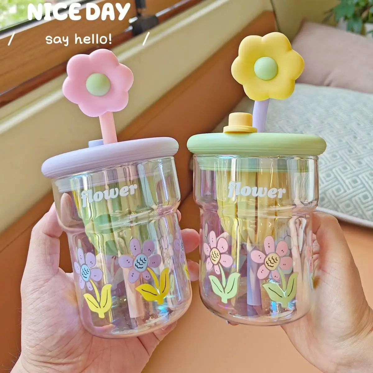 Cute Glass With Flower Straw, Tea Brewing Glass, Borosilicate Glass, Milk cup, Cartoon Flower Straw Cup
Cute Glass With Flower Straw, Tea Brewing Glass, Borosilicate Glass, Milk cup, Cartoon Flower Straw Cup