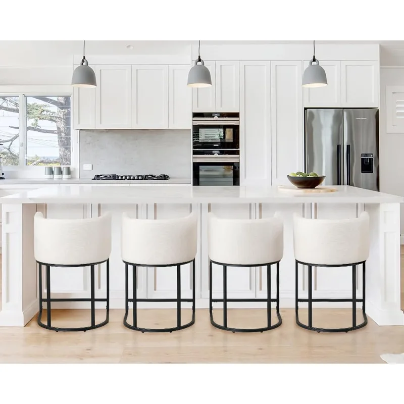 Modern Counter Height Linen Fabric Upholstered Counter Stools Set of 4, 24 '' Kitchen Island Stool with Black Tubular Frame
Modern Counter Height Linen Fabric Upholstered Counter Stools Set of 4, 24 '' Kitchen Island Stool with Black Tubular Frame