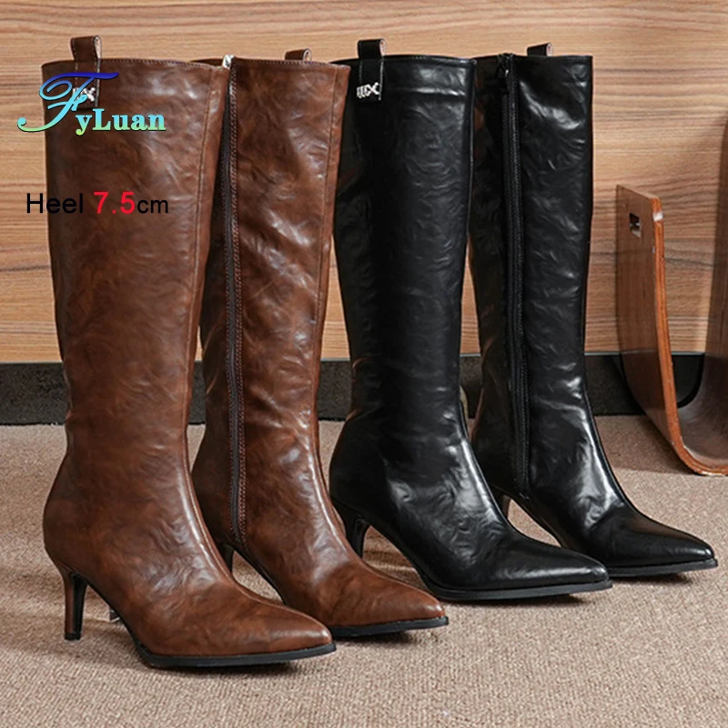 2025 модные осенне-зимние черно-коричневые женские сапоги до колена на тонком высоком каблуке 7,5 см с боковой молнией и острым носком, женские туфли-лодочки
2025 модные осенне-зимние черно-коричневые женские сапоги до колена на тонком высоком каблуке 7,5 см с боковой молнией и острым носком, женские туфли-лодочки