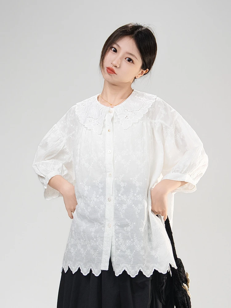 Sweet Style Embroidered Heavy Work Floral Short Sleeve Shirt Women Summer Cotton Loose Fit Button up Stand Collar Shirt
Sweet Style Embroidered Heavy Work Floral Short Sleeve Shirt Women Summer Cotton Loose Fit Button up Stand Collar Shirt
