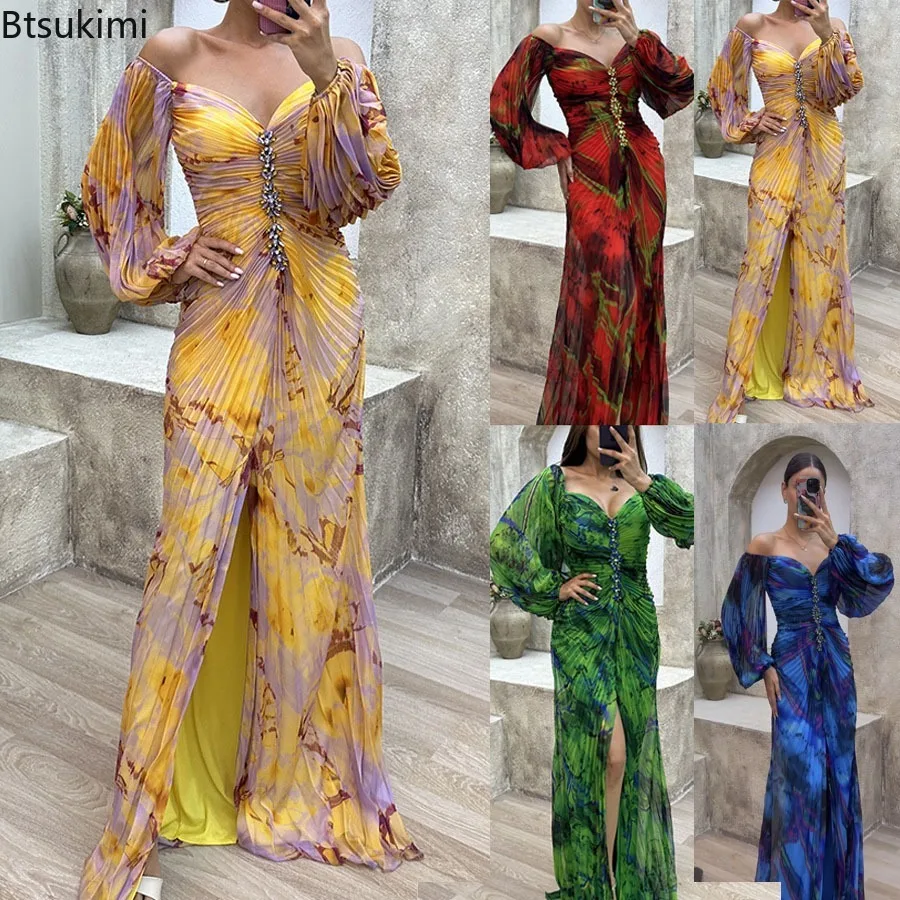 2024 Women's Printed Split Party Dress Elegant Rhinestone Off-shoulder Evening Dresses Ladies Lantern Sleeve Floor-length Dress
2024 Women's Printed Split Party Dress Elegant Rhinestone Off-shoulder Evening Dresses Ladies Lantern Sleeve Floor-length Dress