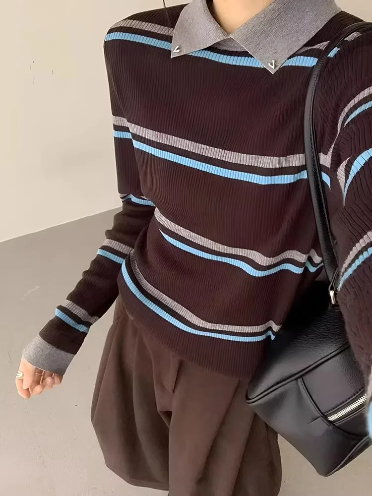 Retro Color Blo Striped Knit Sweater Women's Autumn Winter Lazy High Level Slimming Base Layer Top Loose Fit Regular Sve
Retro Color Blo Striped Knit Sweater Women's Autumn Winter Lazy High Level Slimming Base Layer Top Loose Fit Regular Sve