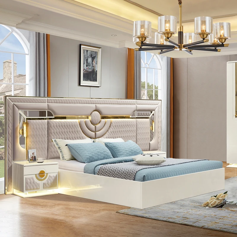 Simple Modern Large Leather Double Bed Set Master Bedroom Home Luxury All Wood King Furniture Bedroom Set
Simple Modern Large Leather Double Bed Set Master Bedroom Home Luxury All Wood King Furniture Bedroom Set