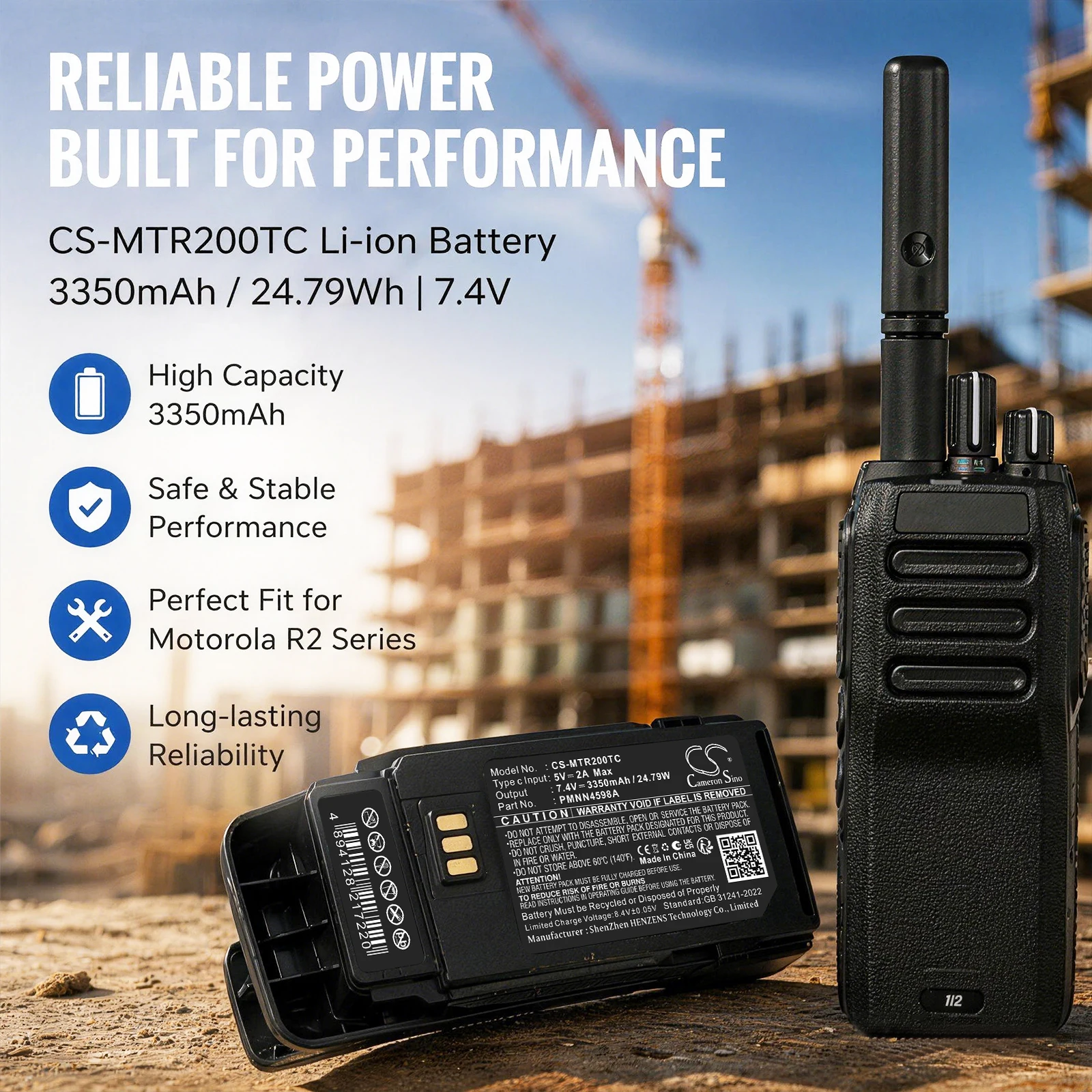 Replacement 7.4V 3350mAh Two-Way Radio Battery PMNN4598A PMNN4600A for Motorola R2
Replacement 7.4V 3350mAh Two-Way Radio Battery PMNN4598A PMNN4600A for Motorola R2