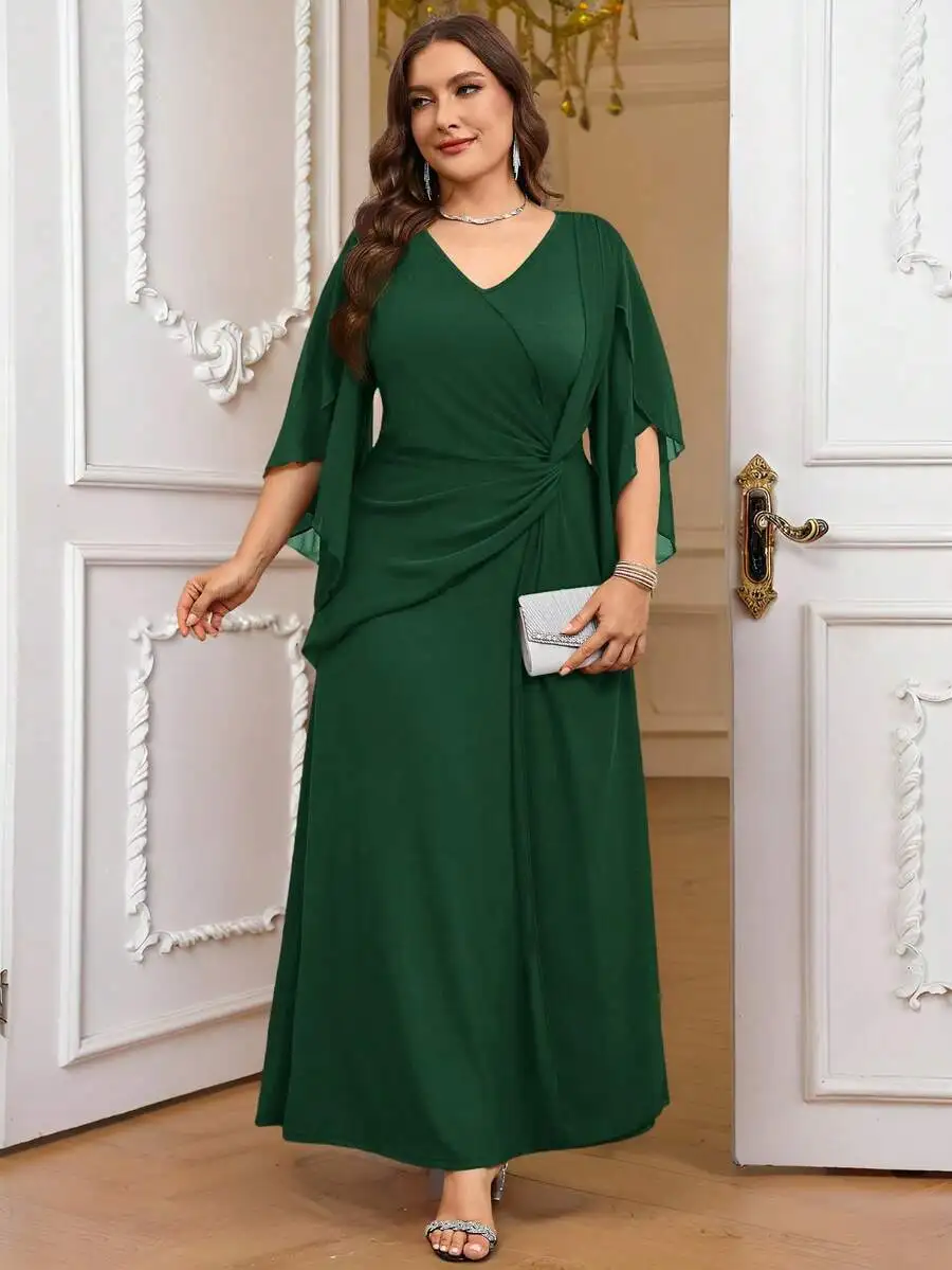 Plus Size Solid V-Neck Draped Mesh Patchwork Elegant Long Dress
Plus Size Solid V-Neck Draped Mesh Patchwork Elegant Long Dress