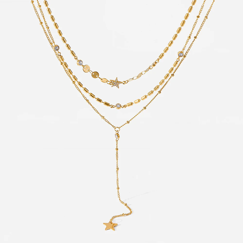 INS Star Layered Y-Shaped Necklace 18K Gold Plated Stainless Steel Dainty Collar Chain Sparkling Jewelry for Women Unique Gift
INS Star Layered Y-Shaped Necklace 18K Gold Plated Stainless Steel Dainty Collar Chain Sparkling Jewelry for Women Unique Gift