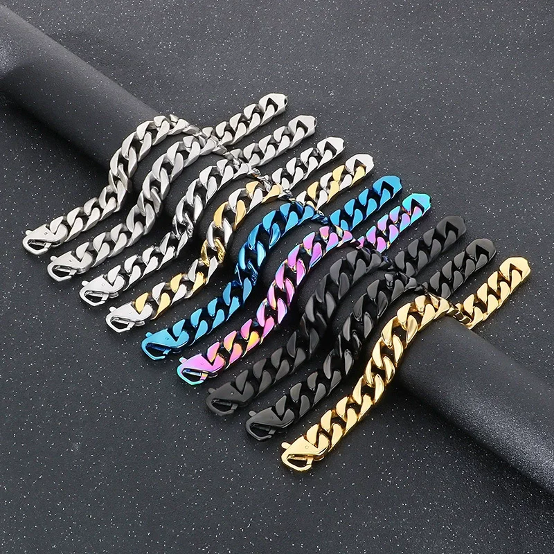 15mm Punk Gold Silver Color Curb Cuban Chain Bracelet Men Women Hiphop Black Stainless Steel Fashion Classic Bike Bangle Jewelry
15mm Punk Gold Silver Color Curb Cuban Chain Bracelet Men Women Hiphop Black Stainless Steel Fashion Classic Bike Bangle Jewelry