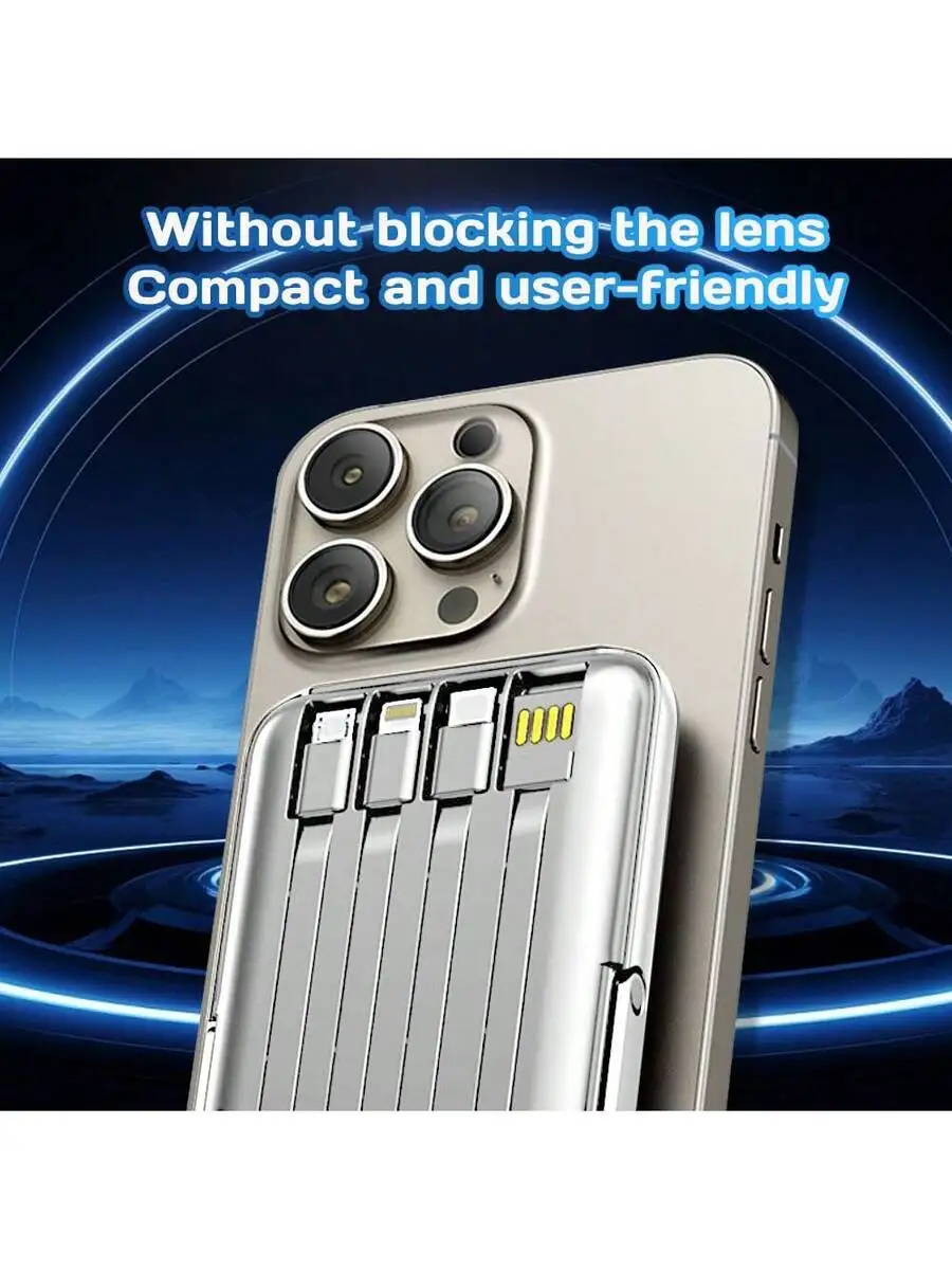 10000mAh Magnetic Wireless Power Bank With 4 Built-In Cables For iPhone 15 14 13 12
10000mAh Magnetic Wireless Power Bank With 4 Built-In Cables For iPhone 15 14 13 12