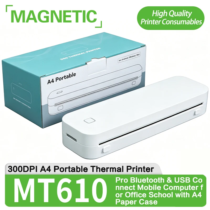 300DPI White A4 Portable Thermal Printer MT610 Pro Bluetooth & USB Connect Mobile Computer For Office School with A40 Paper Case
300DPI White A4 Portable Thermal Printer MT610 Pro Bluetooth & USB Connect Mobile Computer For Office School with A40 Paper Case
