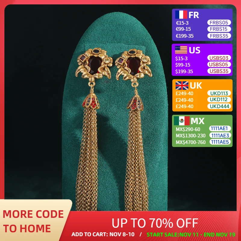 Antique Jewelry Vintage Red Crystal Tassel Chain Dangle Women Big Earrings Big Long Gold Color Exaggerated Personality Fashion
Antique Jewelry Vintage Red Crystal Tassel Chain Dangle Women Big Earrings Big Long Gold Color Exaggerated Personality Fashion