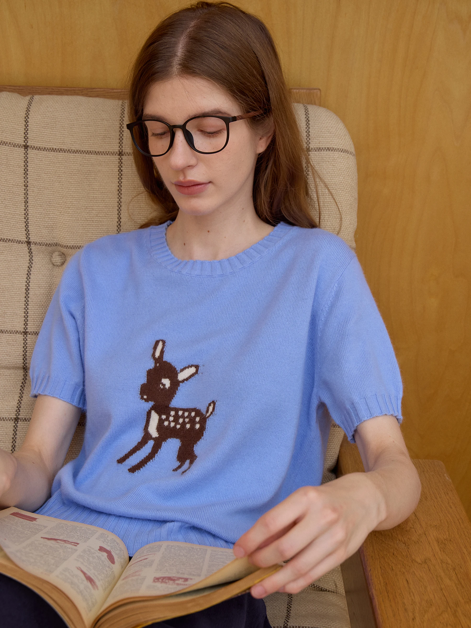 Sullenger French Sle Knitted Sweater Deer Pattern round Ne ort Sve Women's Blue Velvet Angora Top for Autumn
Sullenger French Sle Knitted Sweater Deer Pattern round Ne ort Sve Women's Blue Velvet Angora Top for Autumn