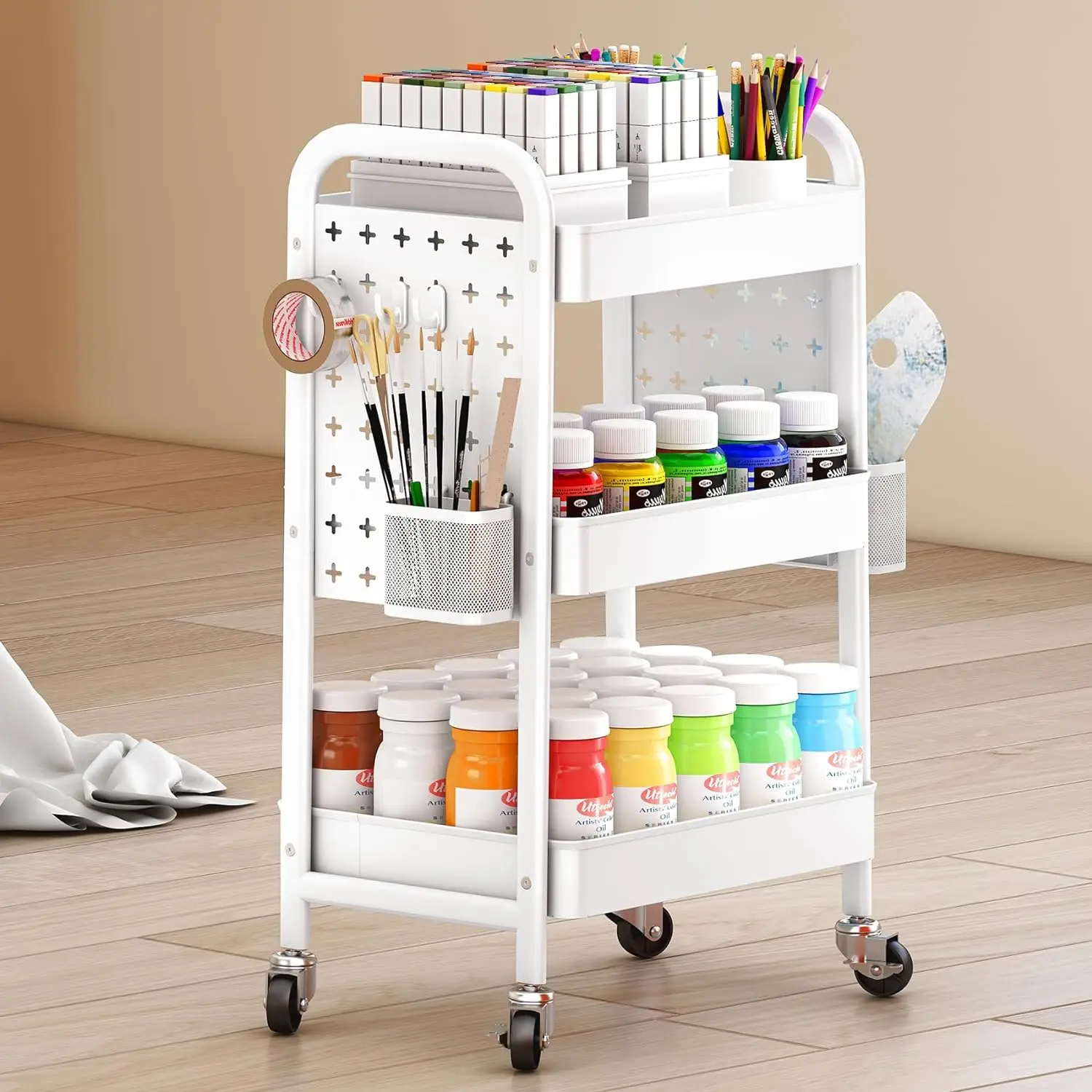 3 Tier Utility Cart - Multi-functional Organizer with Wheels Movable Cart with Hooks Suitable for Kitchen Living Room Bedroom
3 Tier Utility Cart - Multi-functional Organizer with Wheels Movable Cart with Hooks Suitable for Kitchen Living Room Bedroom
