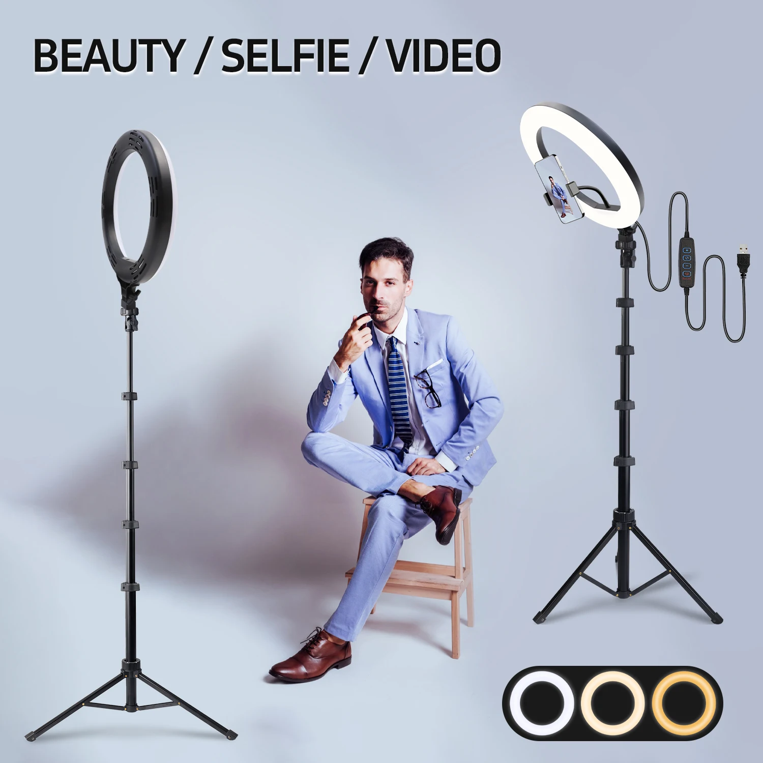 Профессиональный 10-дюймовый трехцветный кольцевой светильник — выдвижной штатив 160 см с ручкой и надежным замком, регулируемая яркость
Профессиональный 10-дюймовый трехцветный кольцевой светильник — выдвижной штатив 160 см с ручкой и надежным замком, регулируемая яркость