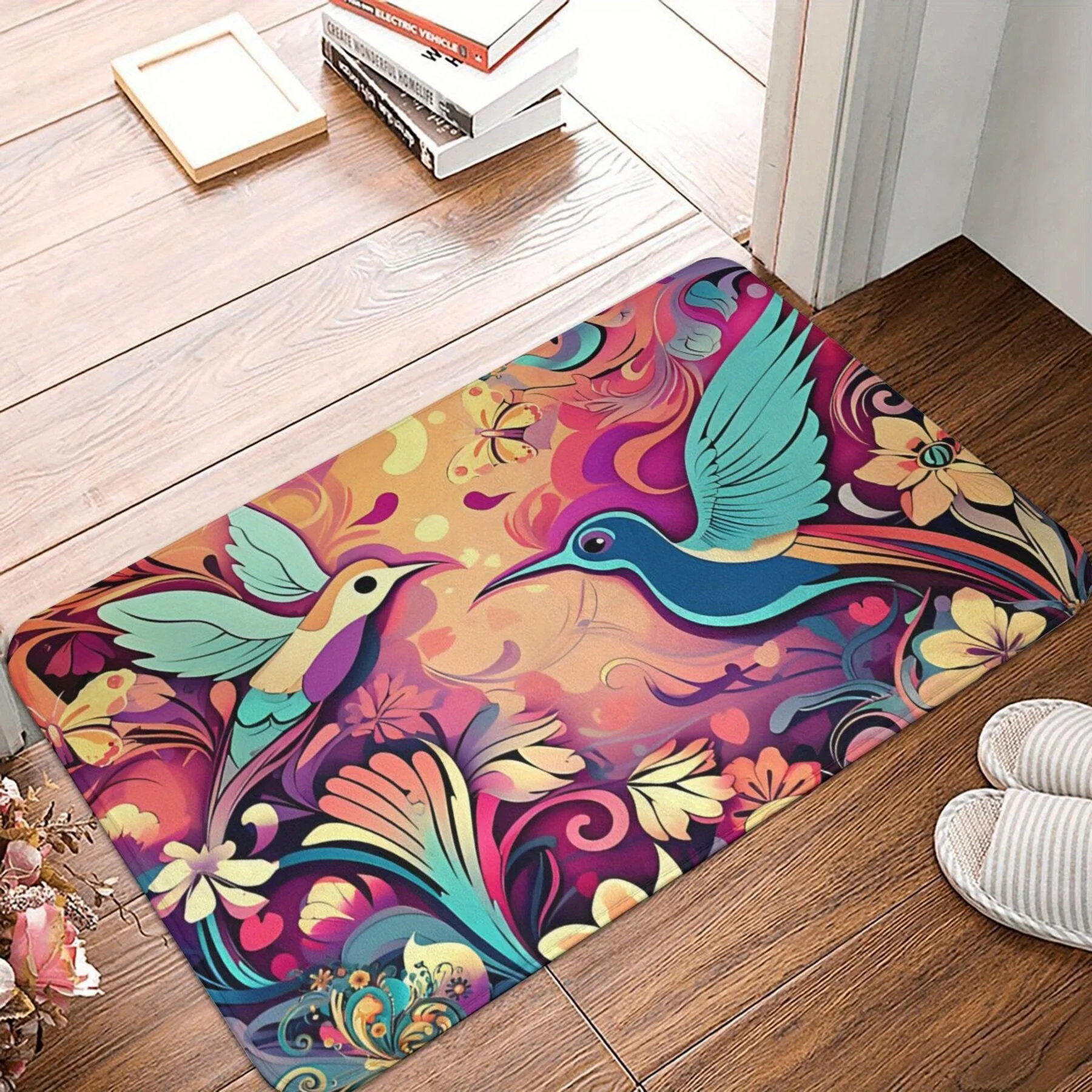 Vibrant Hummingbird Door Mat - Colorful floral design, non slip backing, easy to clean, home decor, illuminating any space
Vibrant Hummingbird Door Mat - Colorful floral design, non slip backing, easy to clean, home decor, illuminating any space