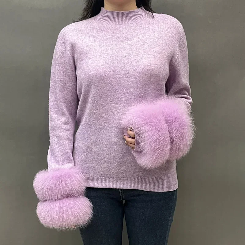 Women's Winter Sweater with Fox Fur Cuff, Lady Fashion Cardigan, 100% Wool, High Collar, Soft Warm Pullover
Women's Winter Sweater with Fox Fur Cuff, Lady Fashion Cardigan, 100% Wool, High Collar, Soft Warm Pullover