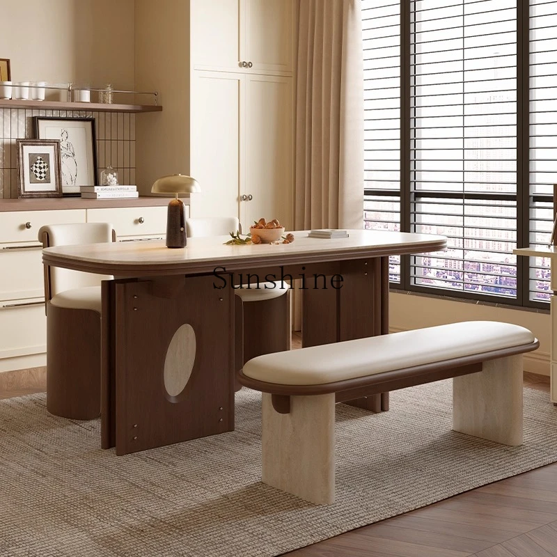 Solid wood dining table and chair combination medieval home rock slab dining table French art high-end
Solid wood dining table and chair combination medieval home rock slab dining table French art high-end