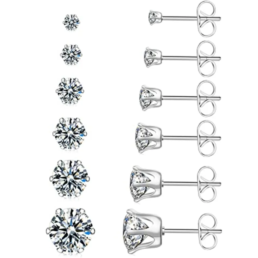 6 Pairs Hypoallergenic Stainless Steel Stud Earrings Cubic Zirconia Earrings Set 14K Plated Multipack 3-8mm
6 Pairs Hypoallergenic Stainless Steel Stud Earrings Cubic Zirconia Earrings Set 14K Plated Multipack 3-8mm