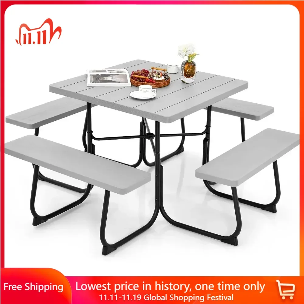 8 Person Picnic Table, Outdoor Picnic Table with 4 Built-in Benches, Umbrella Hole, Metal Frame & HDPE Tabletop, Outside Table
8 Person Picnic Table, Outdoor Picnic Table with 4 Built-in Benches, Umbrella Hole, Metal Frame & HDPE Tabletop, Outside Table
