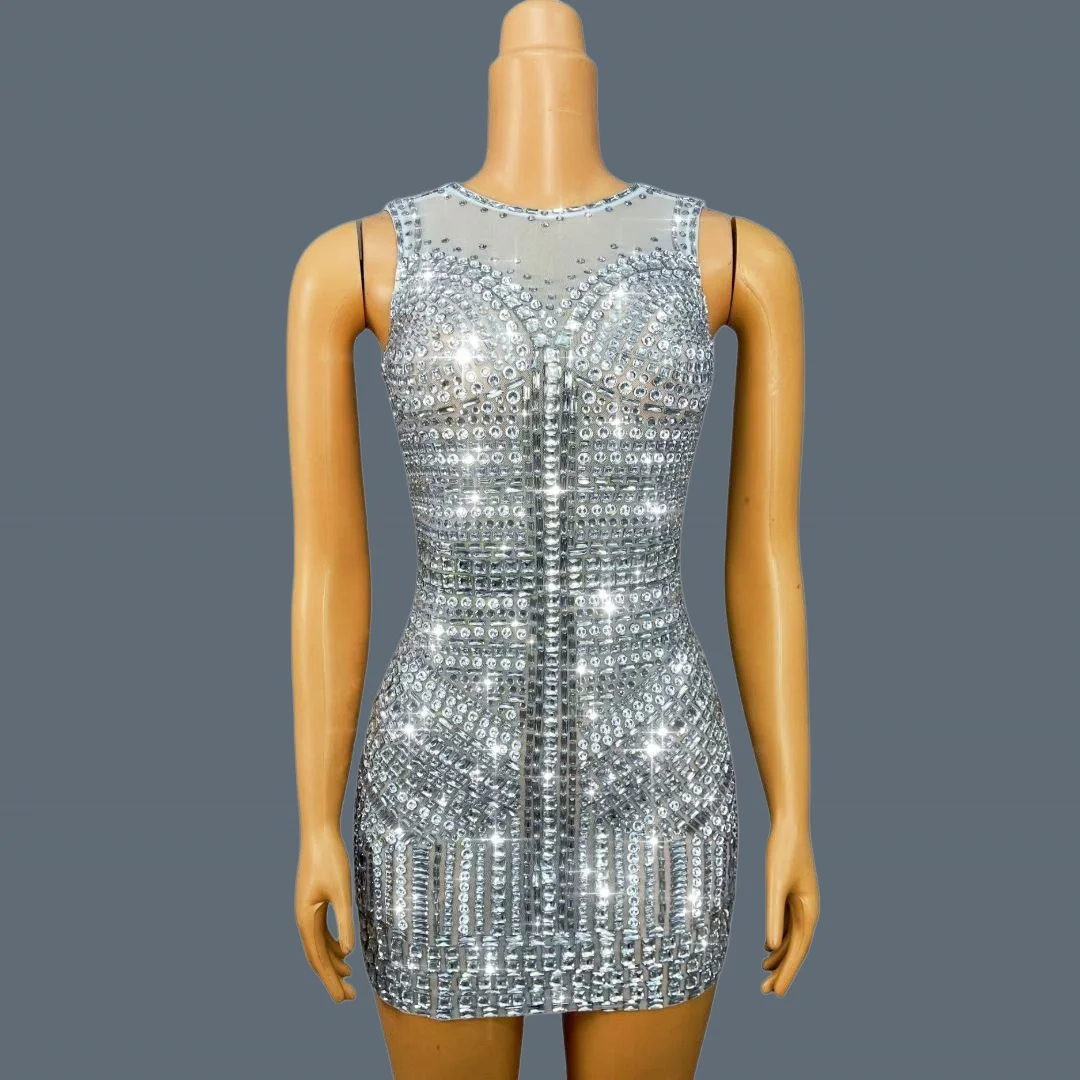 Silver Mirror Sequin Sleeveless Mini Dress Sheer Mesh Bodycon Sexy Outfit Women Birthday Gala Cocktail Party Clubwear Zuanshijia
Silver Mirror Sequin Sleeveless Mini Dress Sheer Mesh Bodycon Sexy Outfit Women Birthday Gala Cocktail Party Clubwear Zuanshijia