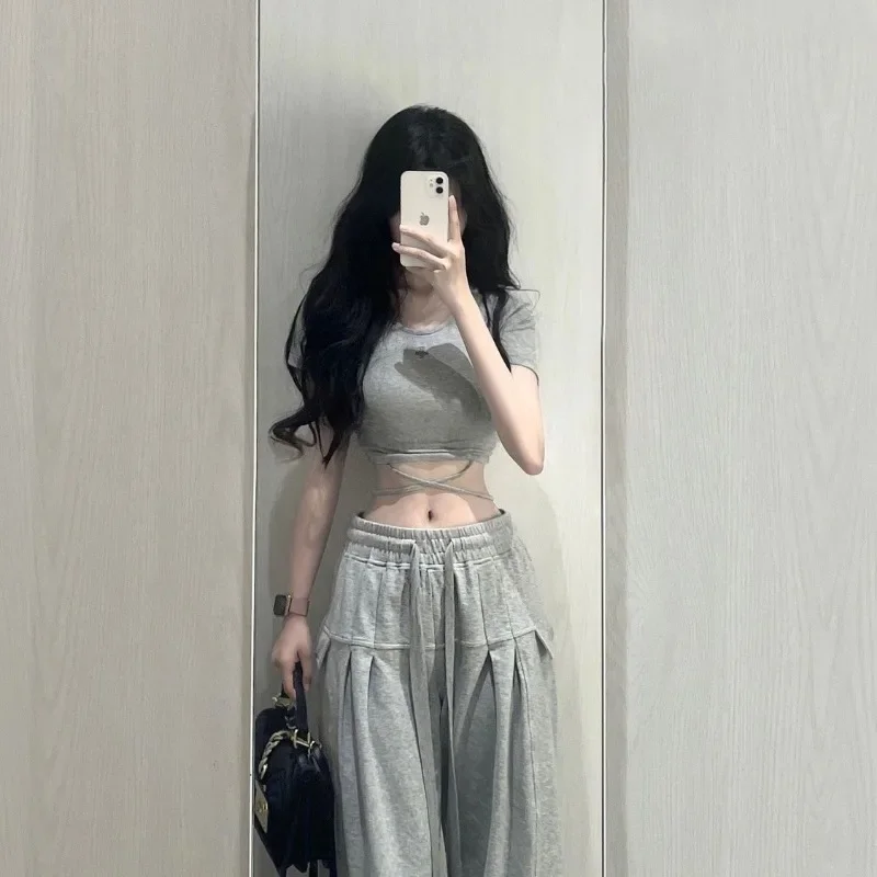 2 Piece Pant Sets 2025 Summer Casual Y2k Crop Top + Loose Trousers Korean Fashion Suits Chic Outwear T Shirts Blouse Grey
2 Piece Pant Sets 2025 Summer Casual Y2k Crop Top + Loose Trousers Korean Fashion Suits Chic Outwear T Shirts Blouse Grey