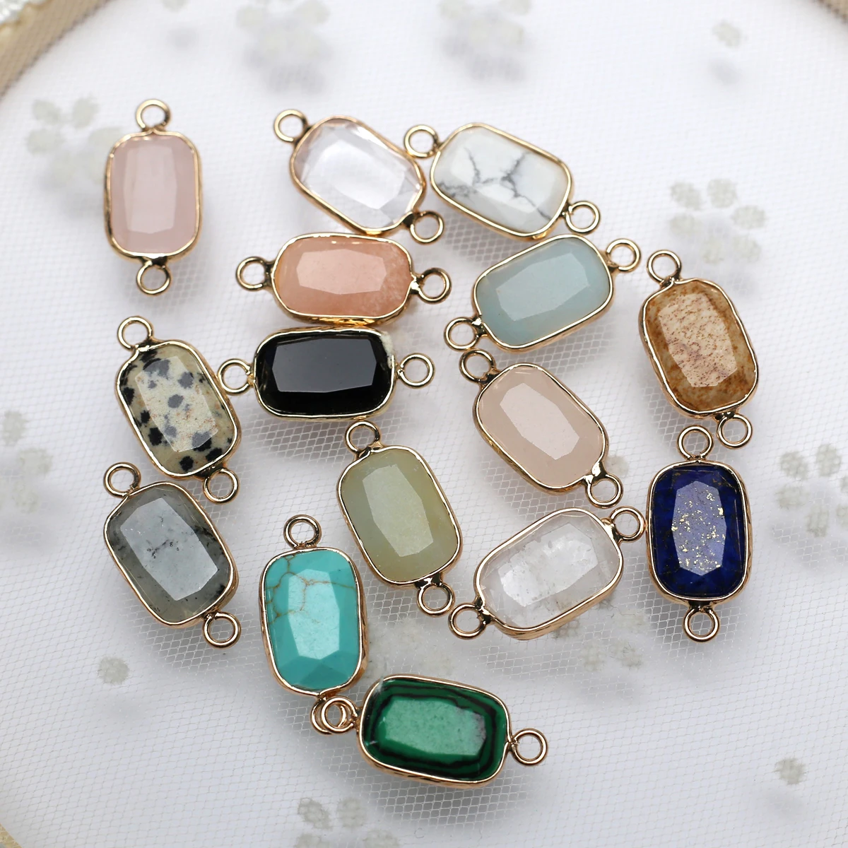 Natural Gemstone Stone Rounded Rectangle Golden Edge Delicate Connector Gift for Jewelry Making DIY Necklace Accessories
Natural Gemstone Stone Rounded Rectangle Golden Edge Delicate Connector Gift for Jewelry Making DIY Necklace Accessories