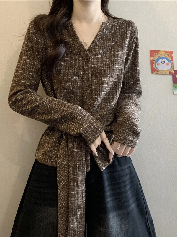 plus Size Women's V-Ne Long Sve Base irt Ele Waist-Cinching Tie-Belted Top Korean Sle Autumn Faion
plus Size Women's V-Ne Long Sve Base irt Ele Waist-Cinching Tie-Belted Top Korean Sle Autumn Faion