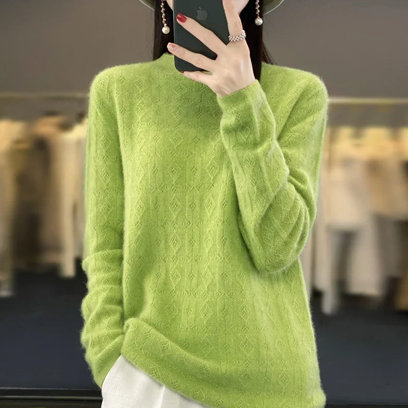 Pop 100% Wool Sweater Women Mock Neck Argyle Long Sleeve Top Autumn Winter Fashion Casual Knitted Female Warm Loose Pullover Jum
Pop 100% Wool Sweater Women Mock Neck Argyle Long Sleeve Top Autumn Winter Fashion Casual Knitted Female Warm Loose Pullover Jum