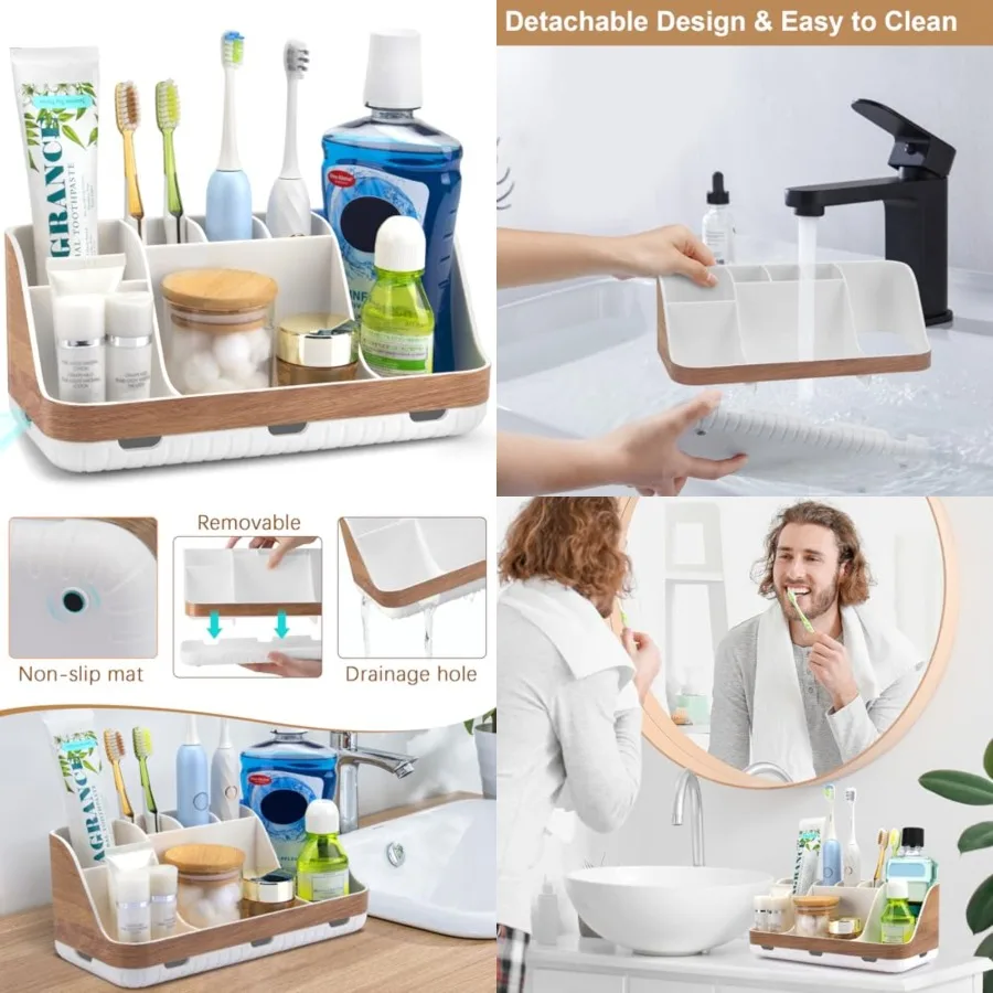Bathroom Countertop Organizer - Detachable 7 Slots Kids Electric Toothbrush and Toothpaste Holde Drainage for Bathroom Accessories Organization Counter Vanity Storage, Woodgrain
Bathroom Countertop Organizer - Detachable 7 Slots Kids Electric Toothbrush and Toothpaste Holde Drainage for Bathroom Accessories Organization Counter Vanity Storage, Woodgrain
