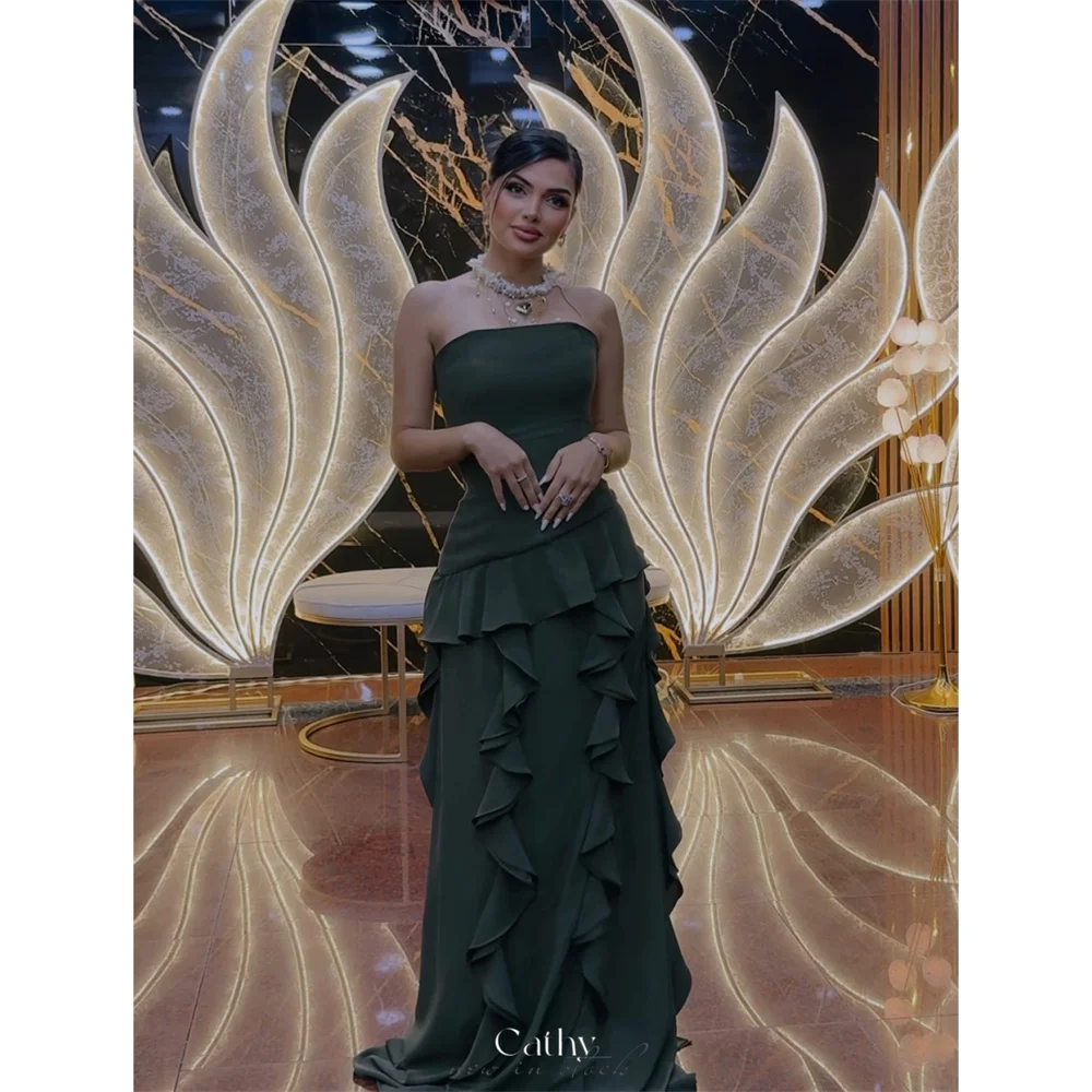 Cathy Customize Olive Green Simple Ruffles Prom Dress Strapless Straight vestidos de noiva Floor-length Evening Dresses 2025
Cathy Customize Olive Green Simple Ruffles Prom Dress Strapless Straight vestidos de noiva Floor-length Evening Dresses 2025