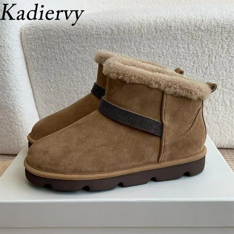 Winter Snow Boots Woman Suede Leather Flat Short Boots Round Toe Slip-on Wool Warm Shoes Women String Bead Ankle Boots For Women
Winter Snow Boots Woman Suede Leather Flat Short Boots Round Toe Slip-on Wool Warm Shoes Women String Bead Ankle Boots For Women