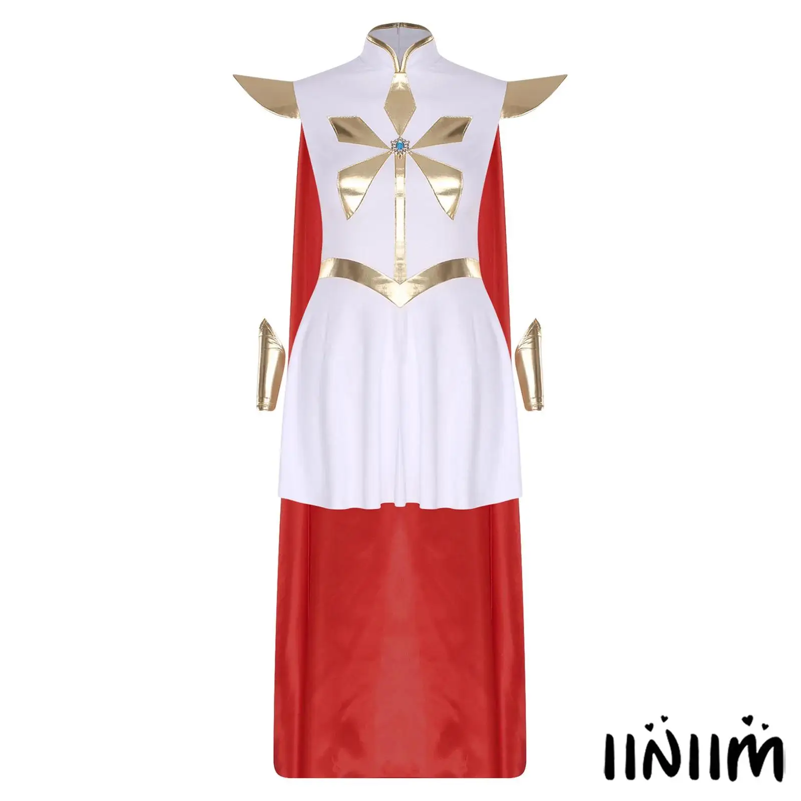 Women Power Princess Cosplay Gown Metallic Patchwork Mock Neck Dress Detachable Cloak Oversleeve Chest Halloween Party Outfit 
Women Power Princess Cosplay Gown Metallic Patchwork Mock Neck Dress Detachable Cloak Oversleeve Chest Halloween Party Outfit