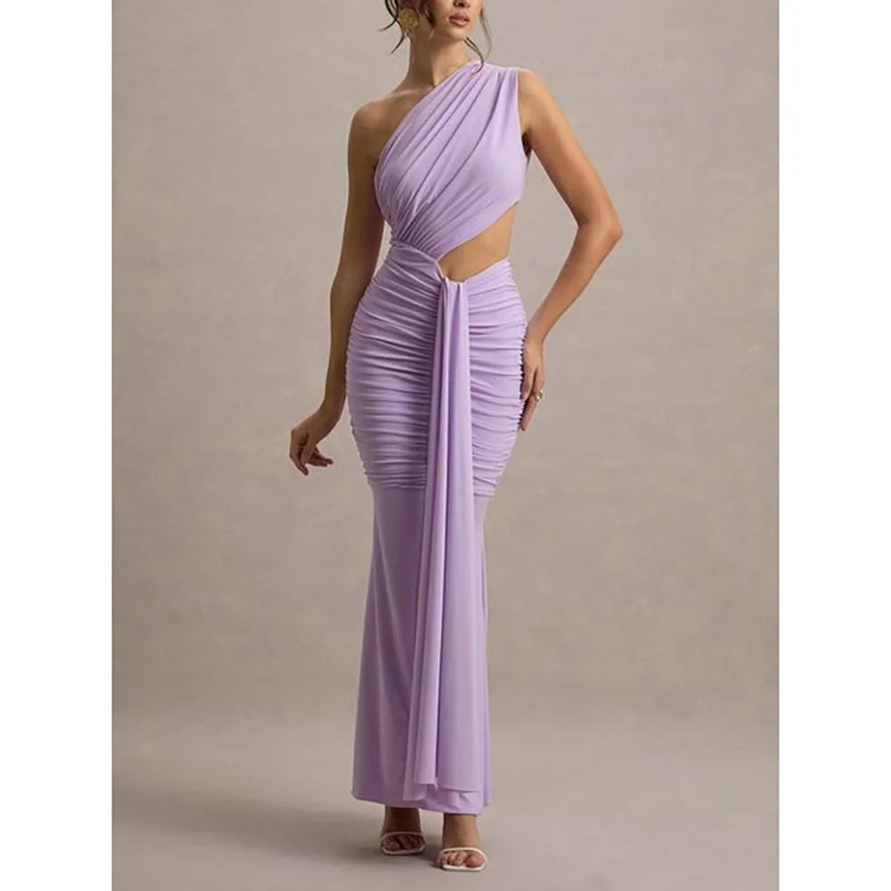 Purple Chiffon One Shoulder Sleeveless Pleat Evening Party Dresses Mermaid Ankle Length Prom Gowns For Women
Purple Chiffon One Shoulder Sleeveless Pleat Evening Party Dresses Mermaid Ankle Length Prom Gowns For Women