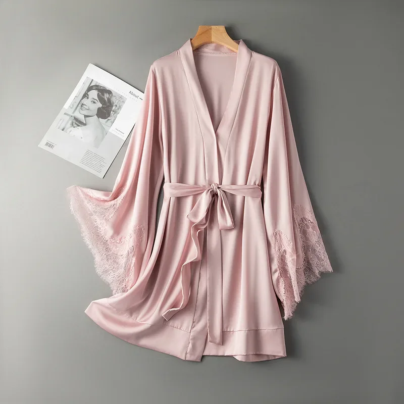 Sexy Robe With Lace Satin Women Nightgown Kimono Bathrobe Gown Pink Nightdress Bride Bridesmaid Wedding Gown Home Clothes
Sexy Robe With Lace Satin Women Nightgown Kimono Bathrobe Gown Pink Nightdress Bride Bridesmaid Wedding Gown Home Clothes