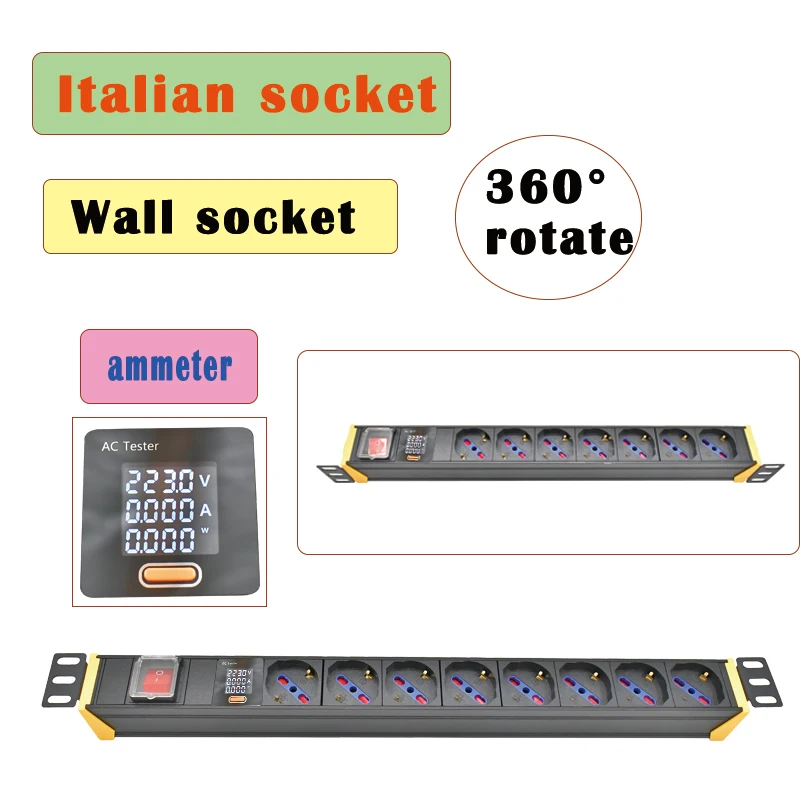 PDU Power Strip Network Cabinet Italian socket With ammeter 360 Swivel bracket EU/Italian plug 2m Extension Cord
PDU Power Strip Network Cabinet Italian socket With ammeter 360 Swivel bracket EU/Italian plug 2m Extension Cord