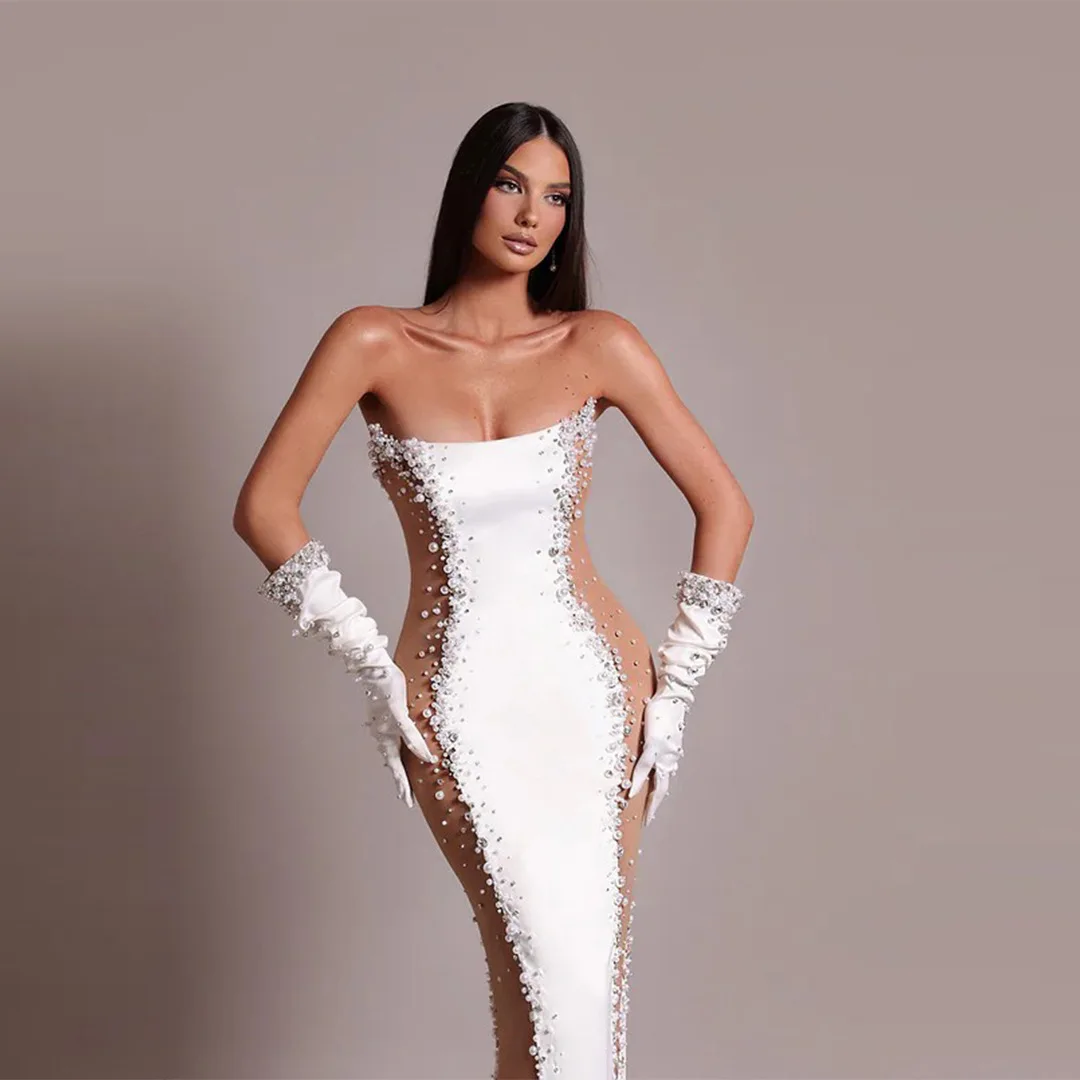 Elegant Pearl Embellished Tulle Party Evening Dress Women's Strapless Gown New Luxury Lightweight Midi Skirt Single Piece
Elegant Pearl Embellished Tulle Party Evening Dress Women's Strapless Gown New Luxury Lightweight Midi Skirt Single Piece