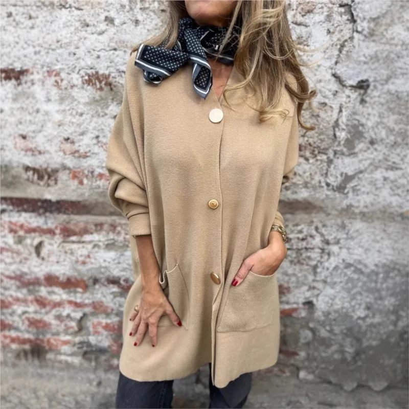 Solid color casual single breasted sexy V-neck cardigan jacket autumn and winter new long sleeved mid length jacket
Solid color casual single breasted sexy V-neck cardigan jacket autumn and winter new long sleeved mid length jacket