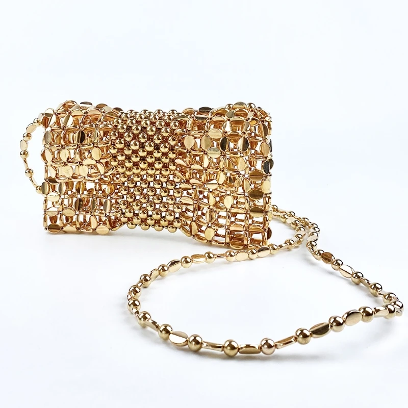 Handmade Gold Acrylic Beaded Woven Crossbody Bag Hollow Out Design Women's Party Wedding Chain Mobile Phone Coin Purse
Handmade Gold Acrylic Beaded Woven Crossbody Bag Hollow Out Design Women's Party Wedding Chain Mobile Phone Coin Purse