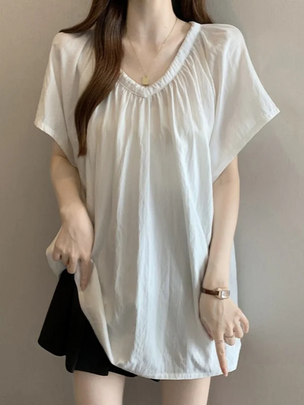 Summer New Style Women's Short Sleeve Shirt V-Neck Padded Belly Concealing Doll Top Korean Version Loose Fit Commute Wind
Summer New Style Women's Short Sleeve Shirt V-Neck Padded Belly Concealing Doll Top Korean Version Loose Fit Commute Wind