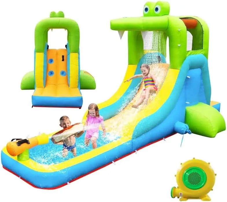 Crocodile Theme Inflatable Water Slide with Climbing Wall, Splash Pool & Water Cannon for Kids and Adults Backyard Fun
Crocodile Theme Inflatable Water Slide with Climbing Wall, Splash Pool & Water Cannon for Kids and Adults Backyard Fun
