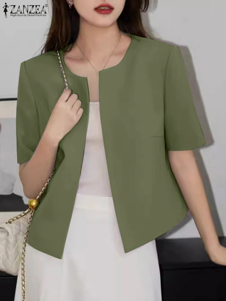 ZANZEA Women's 2025 Summer Cardigan Tops Elegant Casual Solid Color O-Neck Shirts Office Lady Short Sleeve Open Front Outerwear
ZANZEA Women's 2025 Summer Cardigan Tops Elegant Casual Solid Color O-Neck Shirts Office Lady Short Sleeve Open Front Outerwear