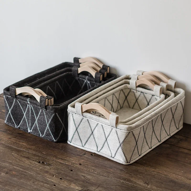 Nordic Style Felt Storage Basket Fabric Desktop Sundries Rectangle Box Three-piece Suit Wooden Handle
Nordic Style Felt Storage Basket Fabric Desktop Sundries Rectangle Box Three-piece Suit Wooden Handle