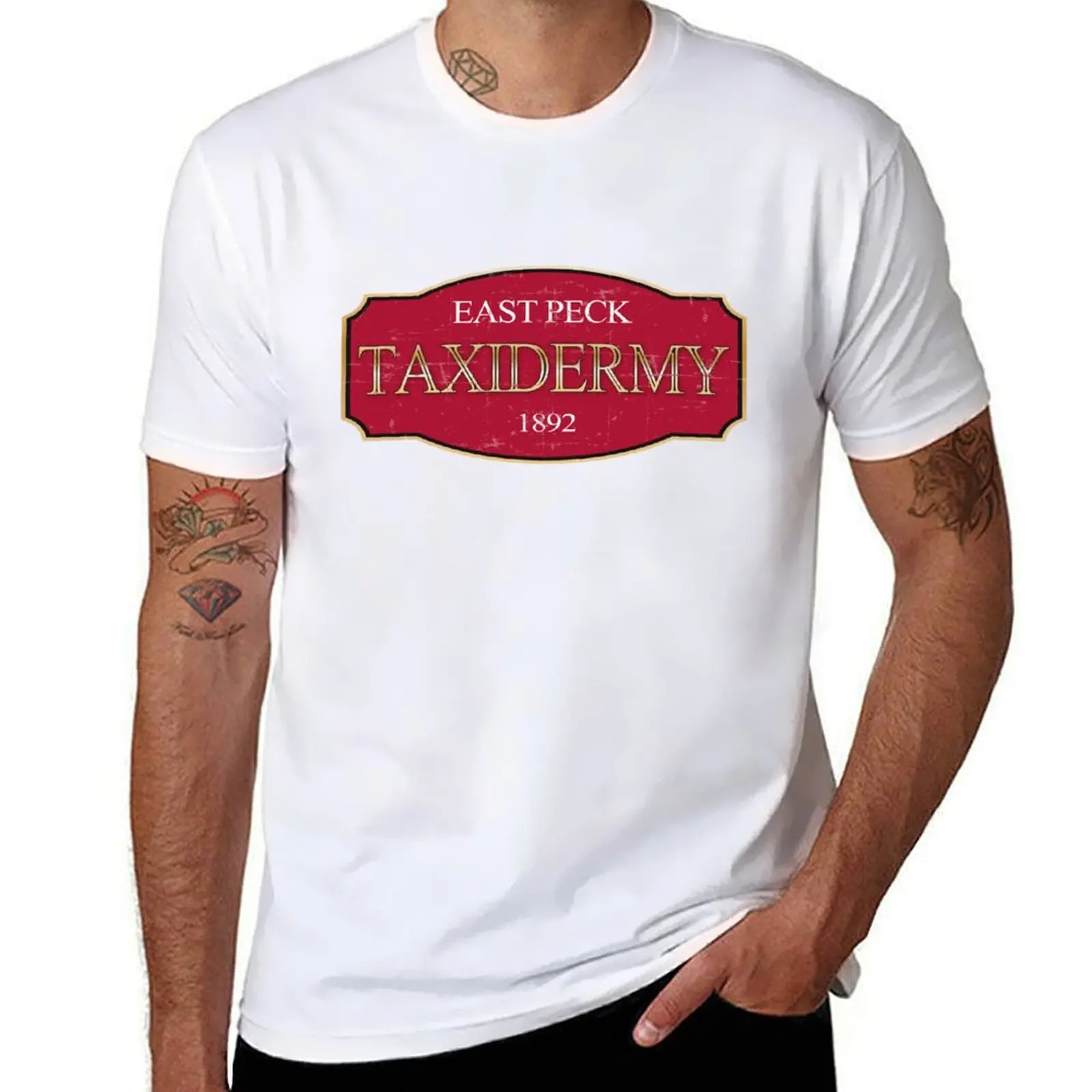 East Peck Taxidermy logo from Trial and Error T-Shirt man graphic t shirt t shirt men 100% cotton luxury brand T-Shirt
East Peck Taxidermy logo from Trial and Error T-Shirt man graphic t shirt t shirt men 100% cotton luxury brand T-Shirt
